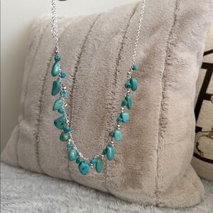 Sterling Silver Turquoise Dangly Bead Adjustable Necklace 925